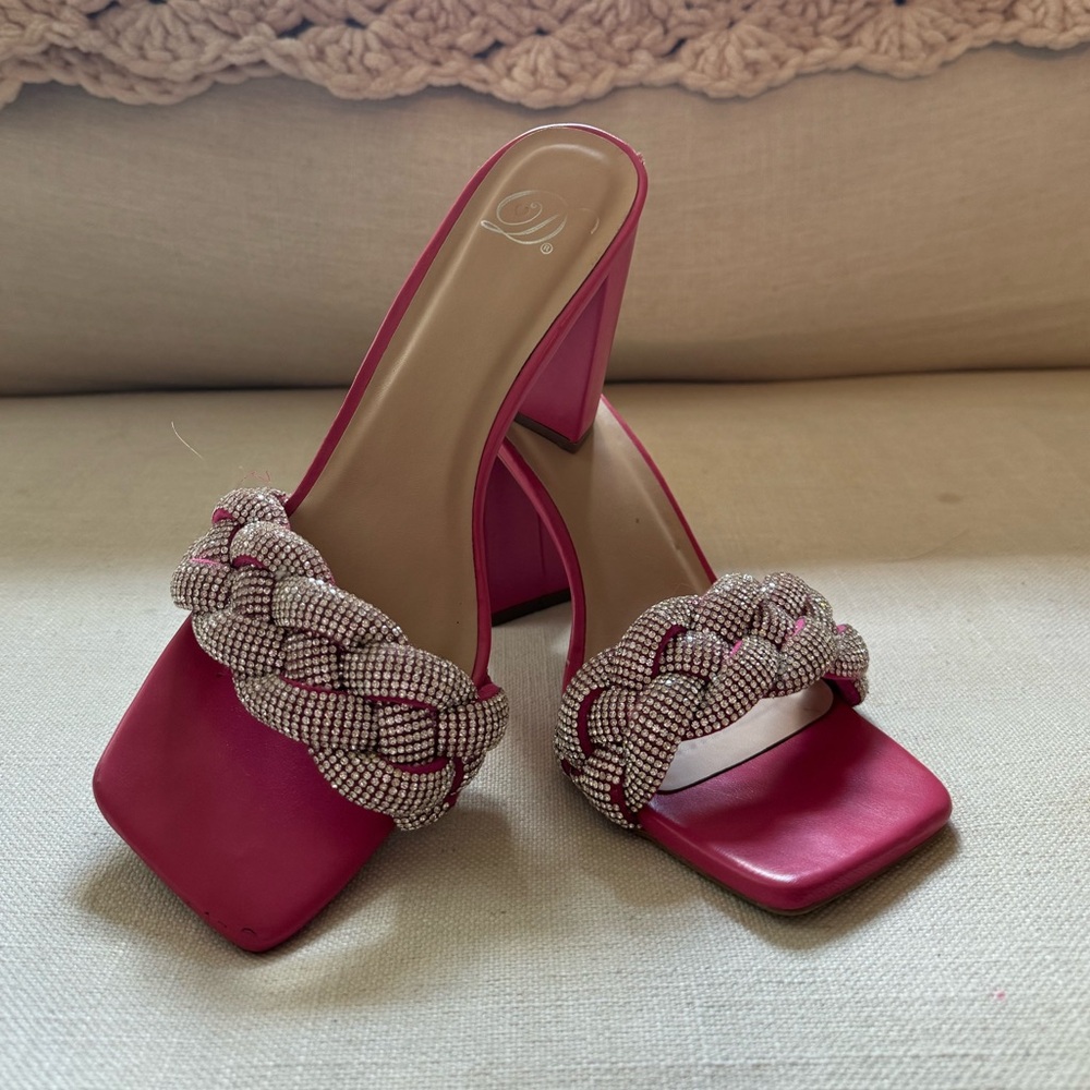 Hot pink Rhinestone block heels